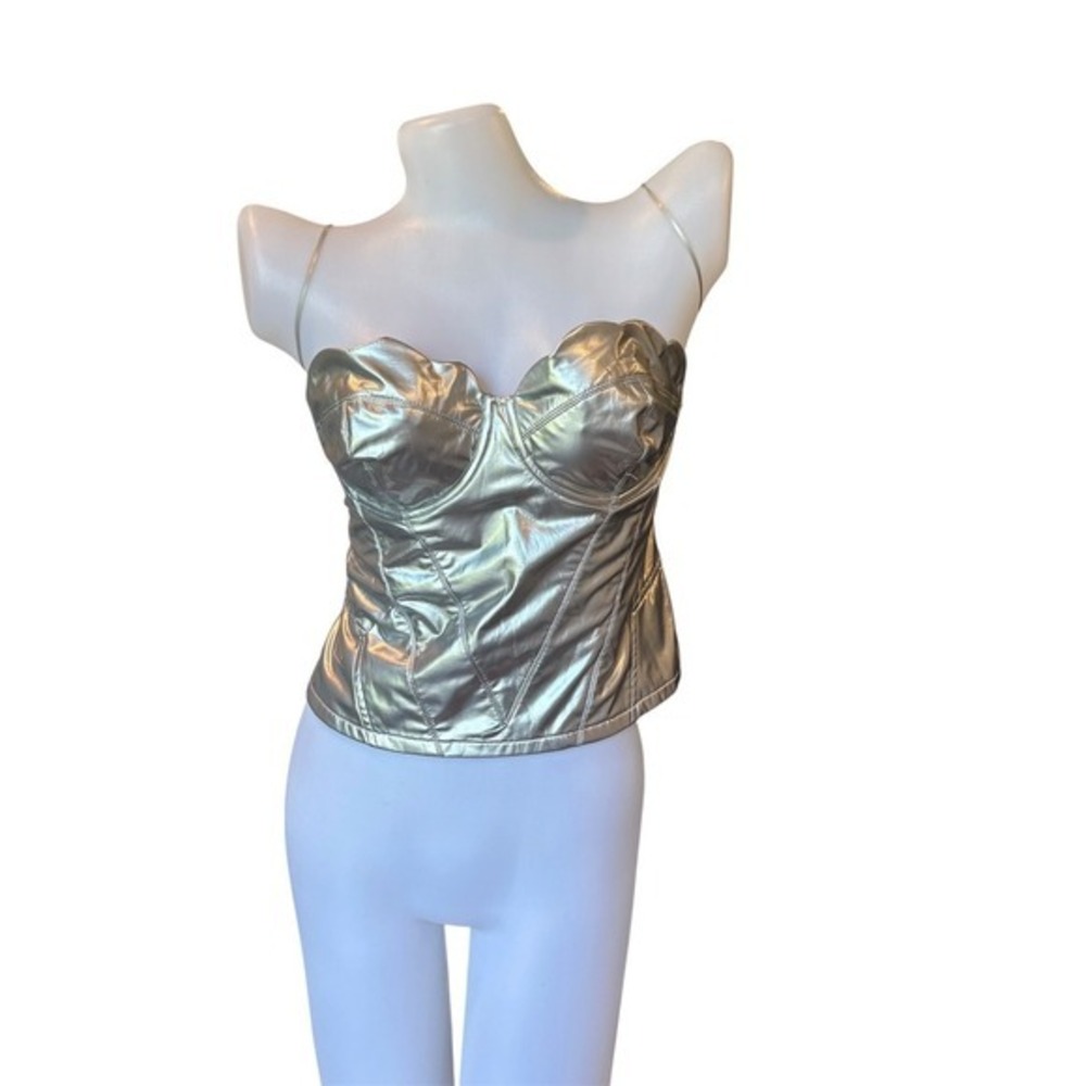 Silver Metallic Corset Top‎ Costume NYE Halloween Cosplay Strapless Bustier XL